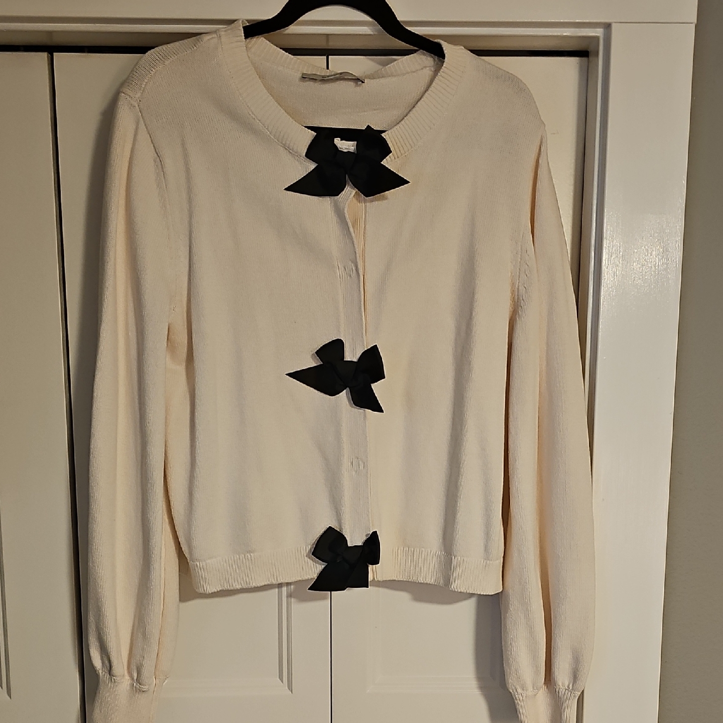Loft Cream Cardigan With Black Bow Details
